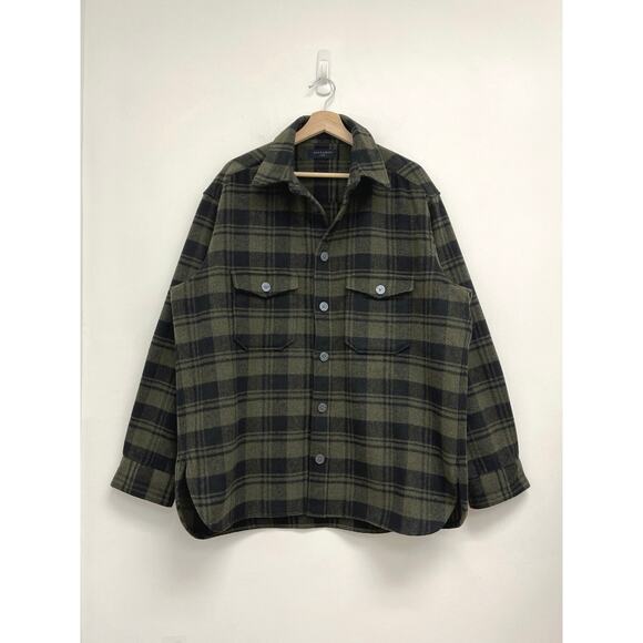 ALLSAINTS Asbury Plaid Flannel Long Sleeve Warm Overshirt Shacket Designer Large - Picture 11 of 11